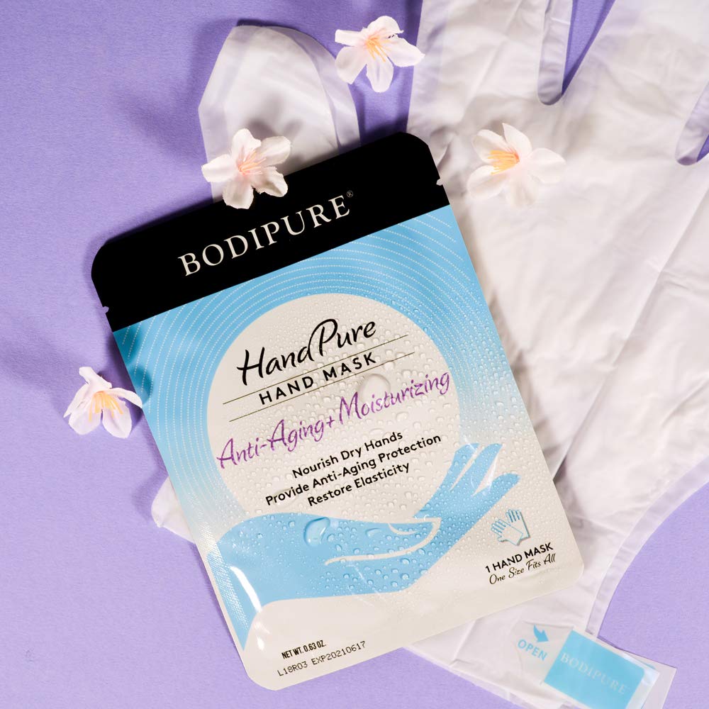 Bodipure HandPure Hand Mask Moisturizing Gloves, 3-Pack for Dry, Cracked Hands, with Touchscreen White Cotton Gloves – 1 Pack for Enhanced Cream Absorption (3 + 1 Cotton Gloves)
