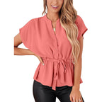 Womens Button Down Blouses Casual Peplum Summer Tops Dressy Chiffon Work Blouse