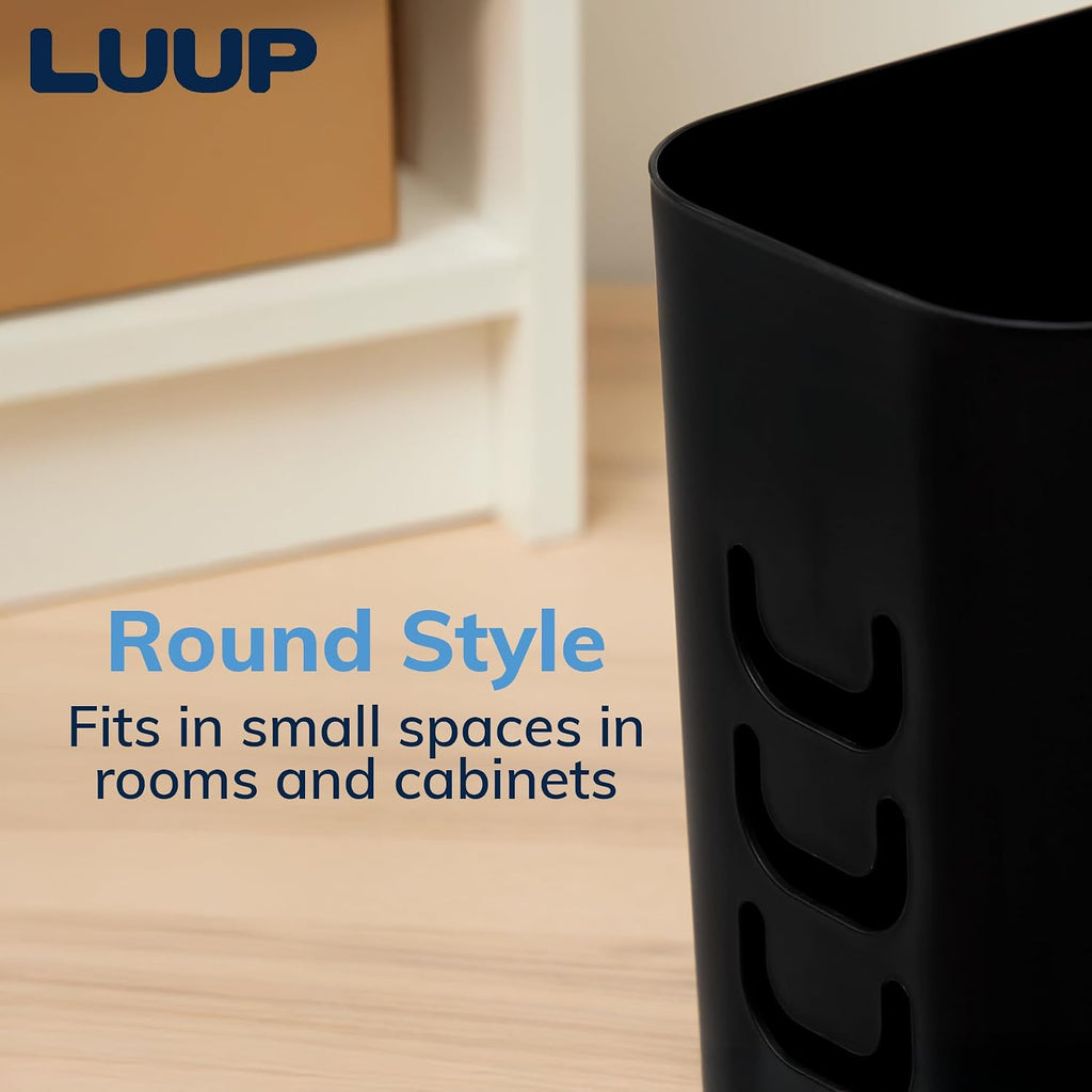 Stori Luup Trash Can (Black) - Reuse Grocery Bags - Plastic Garbage Container For Bathroom, Vanity, Laundry Room, Kitchen, Office, Garage - 2.5 Gallon Wastebasket With Hooks To Secure Trash Bags