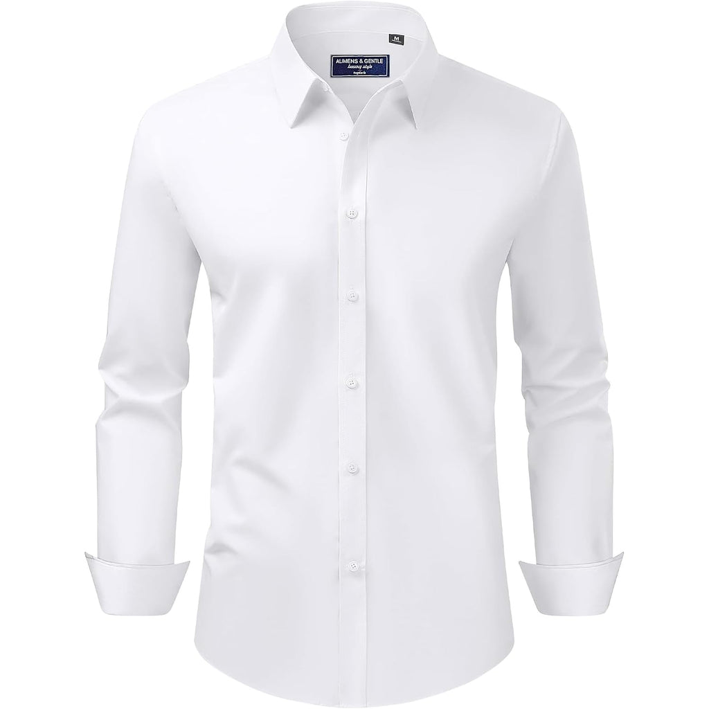 Alimens & Gentle Men'S Dress Shirt Regular Fit Stretch Stain Shield Long Sleeve Solid Business Wedding Button Down Shirts