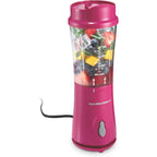 Hamilton Beach Portable Blender for Shakes and Smoothies, 14 Oz BPA Free Travel Cup & Lid, Durable Stainless Steel Blades, Personal Smoothie Blender, Raspberry, 51131G