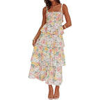 Abyovrt Women Floral Maxi Dress Sleeveless Bow Back Tiered Boho Flowy Long Dresses Summer Fall
