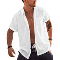 Bbalizko Mens Short Sleeve Button Up Shirts Linen Cotton Beach Tops Spread Collar Plain Summer T Shirt With Pocket