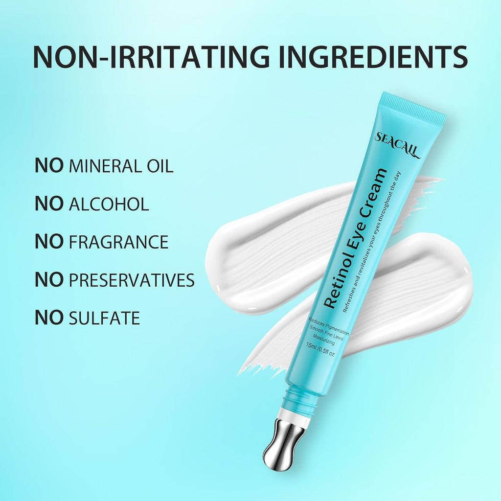Retinol Eye Cream, Anti Aging Under Eye Cream With Caffeine, Vitamin C & Hyaluronic Acid, Cool Massage Head Eye Serum Fades Dark Circles Puffiness Wrinkles, 15Ml Portable Eye Cream For Women