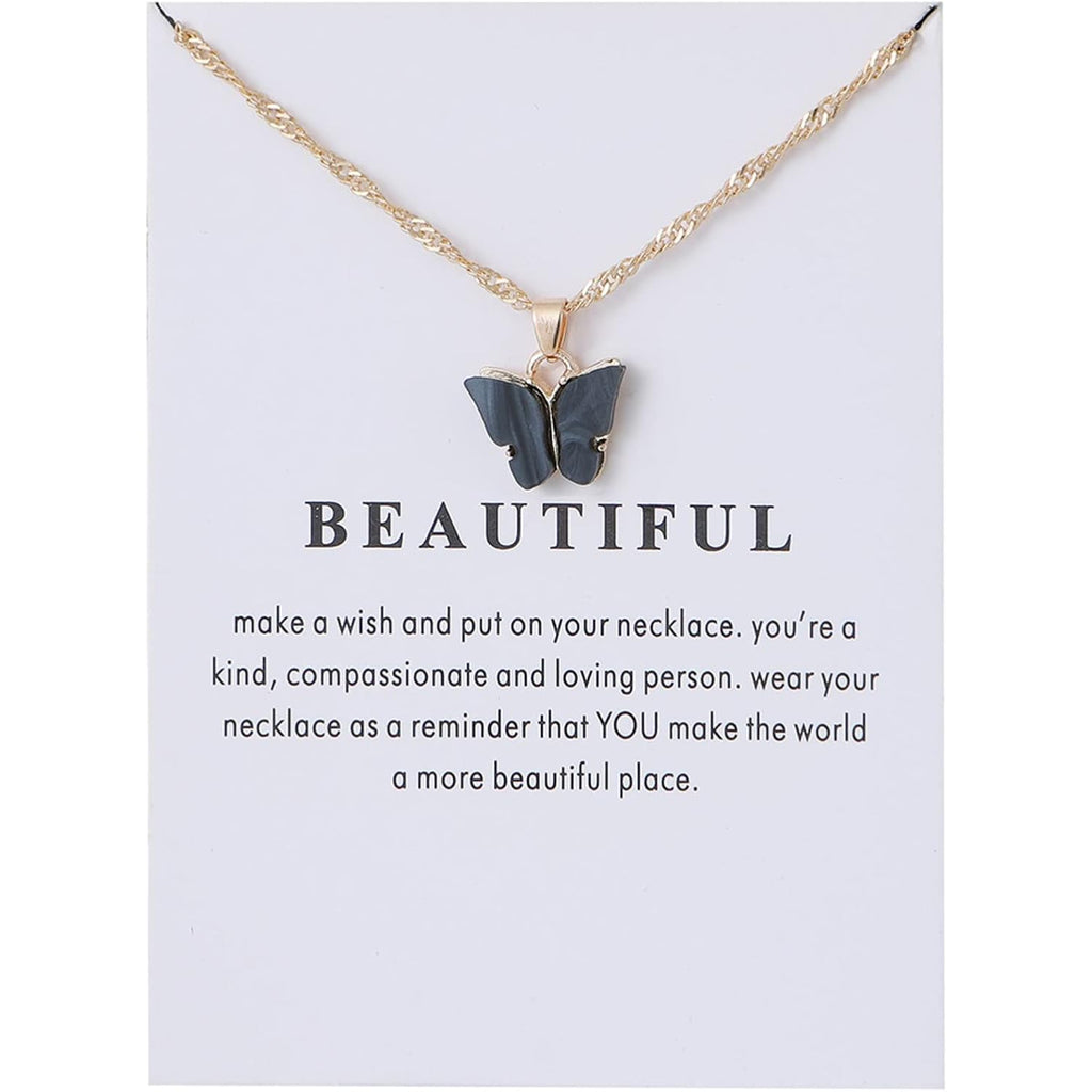 Rrdaily 9 Pcs Dainty Colorful Butterfly Pendant Necklace Set for Women,Bohemian Acrylic Butterfly Chain Necklace Cute Jewelry Gift