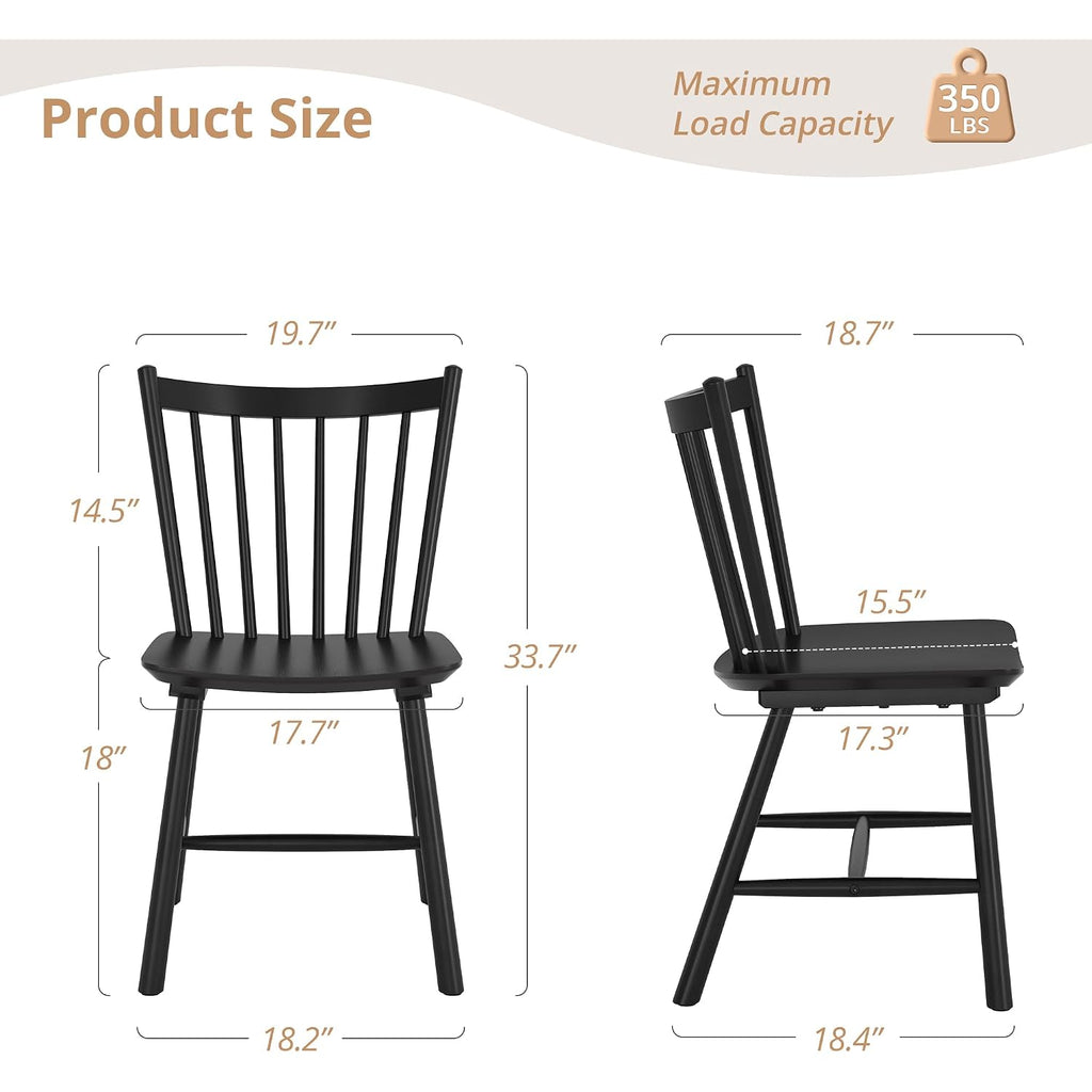 Lue Bona Upgraded Dining Chairs Set Of 4, Farmhouse Wooden Spindle Back Kitchen Chairs, Windsor Dining Chairs For Kitchen And Dining Room, Black