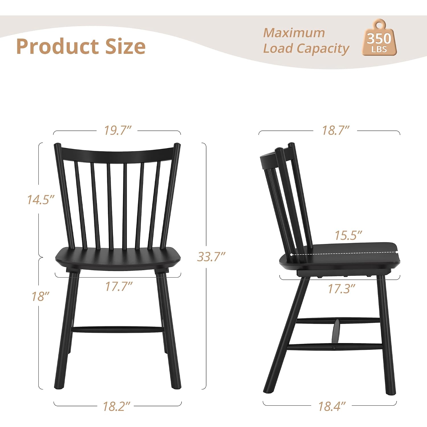 Lue Bona Upgraded Dining Chairs Set Of 4, Farmhouse Wooden Spindle Back Kitchen Chairs, Windsor Dining Chairs For Kitchen And Dining Room, Black
