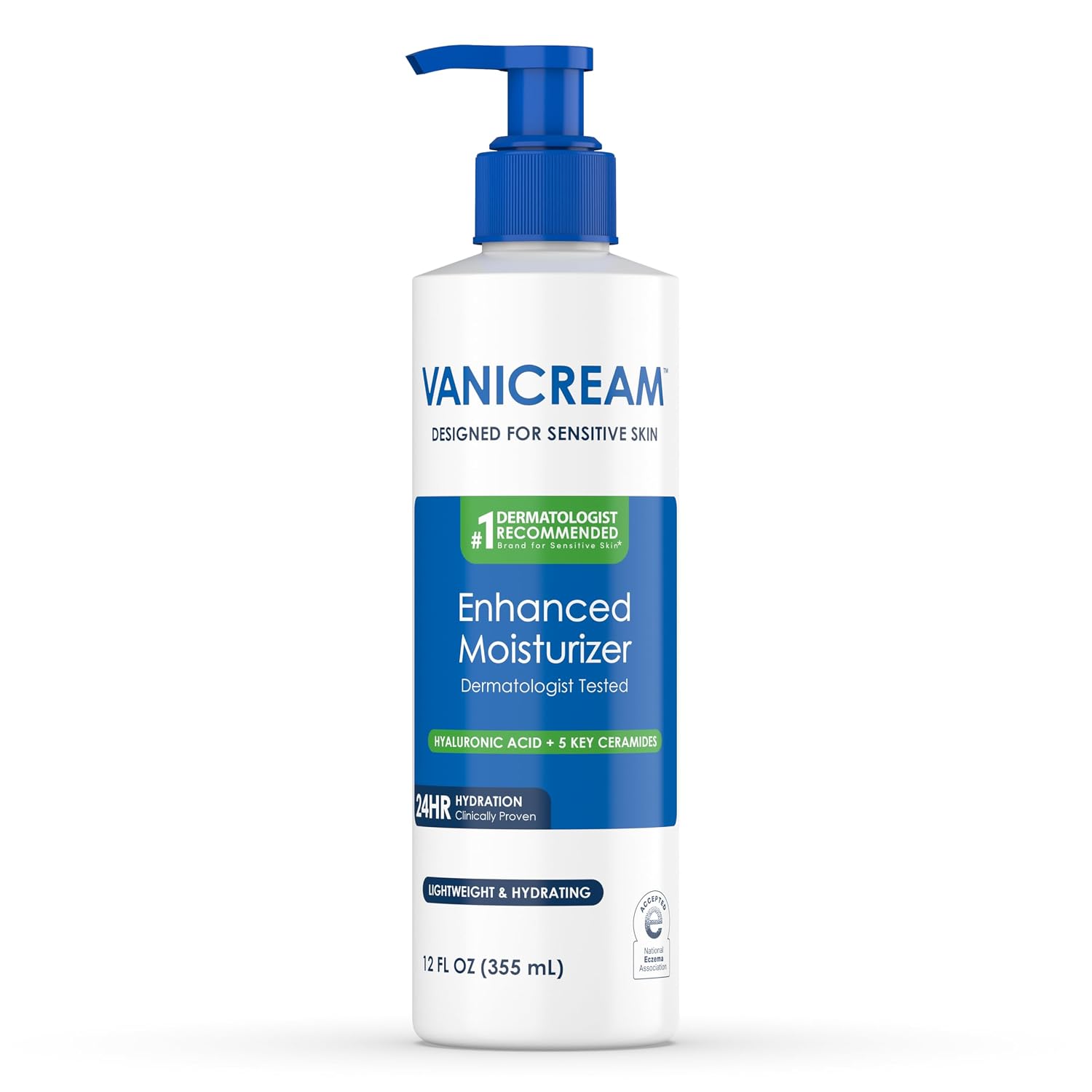 Vanicream Enhanced Moisturizer, 12 Fl Oz, Daily Body Lotion For Dry, Sensitive Skin, Clinically Tested 24Hr Hydration With Hyaluronic Acid, Glycerin & Ceramides, Formulated Without Common Irritants