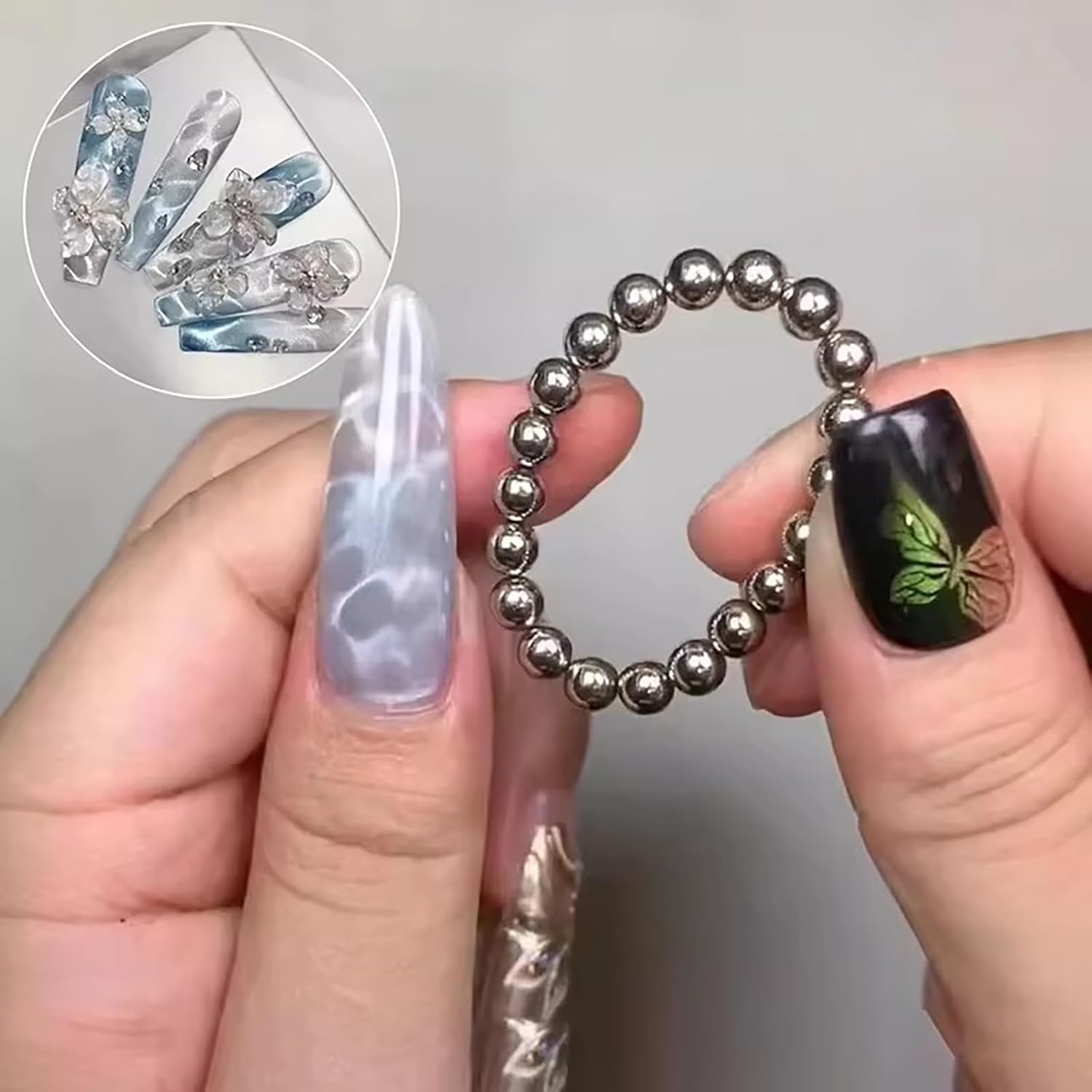 20Pcs Cat Eye Nail Magnet Beads Cat Eye Gel Nail Polish Magnet Wand Magnetic Nail Polish Cat Eye Magnet Nails Round Magnetic Beads Nail Design Tools Nail Art Accessories (Silver)