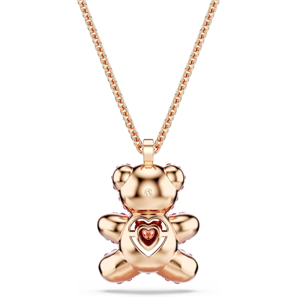 Swarovski Teddy Bear Pendant Necklace, Pink Crystals, Rose Gold-Tone Finish