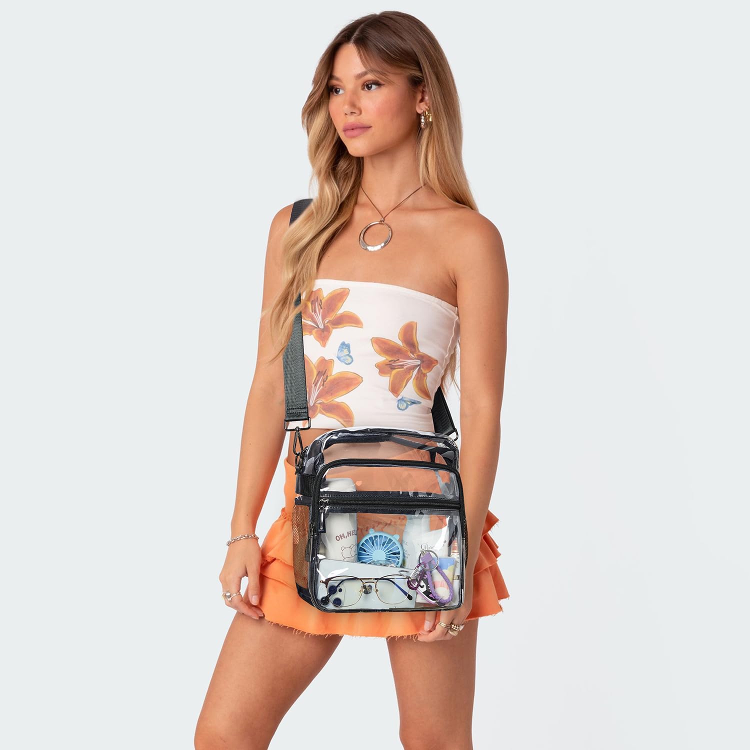 Clear Bag For Stadium Events 12X6X12 Clear Purse With 3-Zipper Pockets Crossbody Handbag Tote For Concerts Sports
