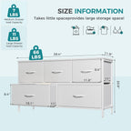 Olixis White Dresser For Bedroom, Wide Chest Of Drawers For Clothes Storage | Fabric Bedroom Dresser With 5 Drawers, Storage Organizer Unit With Fabric Bins, Wooden Top, Living Room