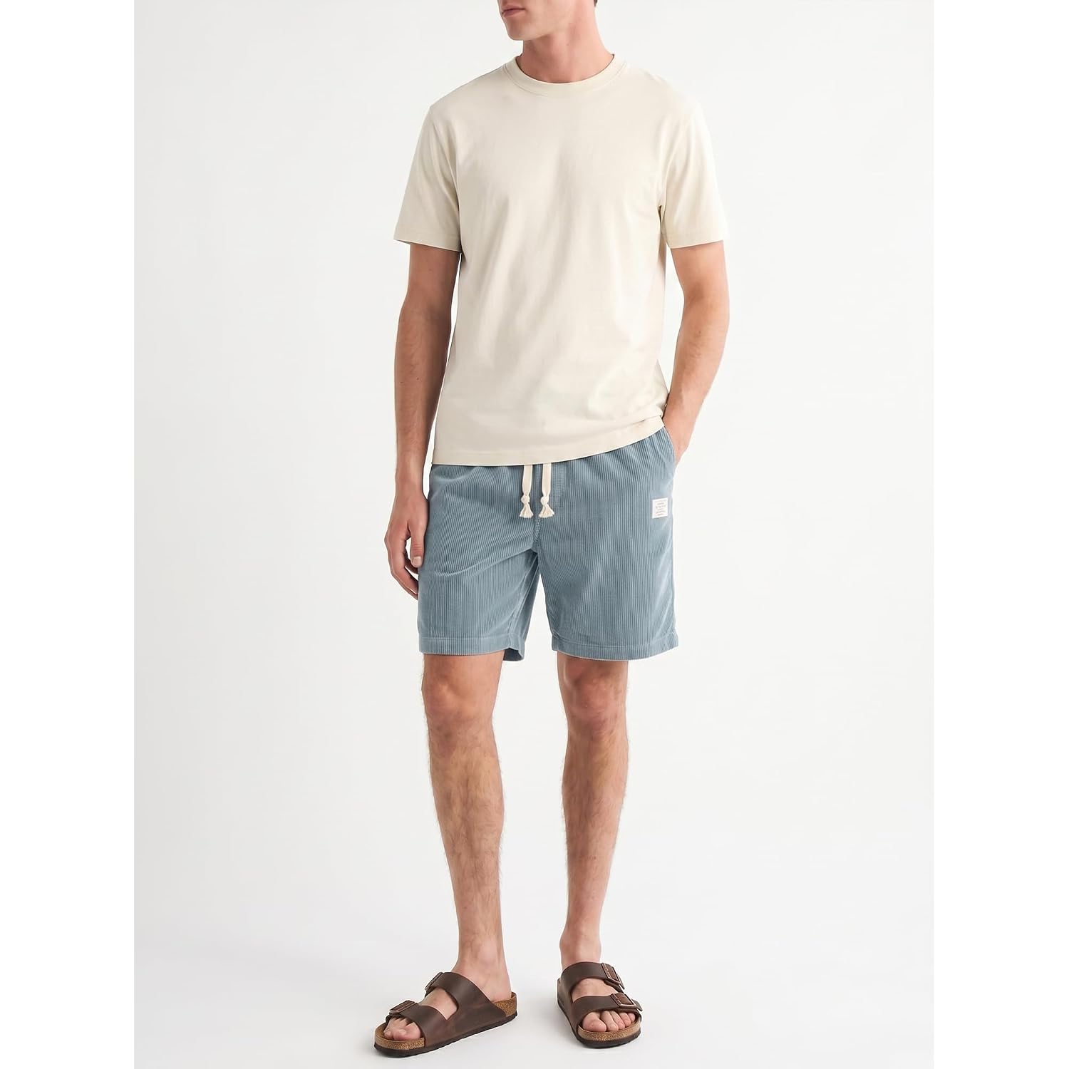 Mens Corduroy Shorts Casual 7 Inch Elastic Waist Drawstring Summer Beach Loose Fit Shorts