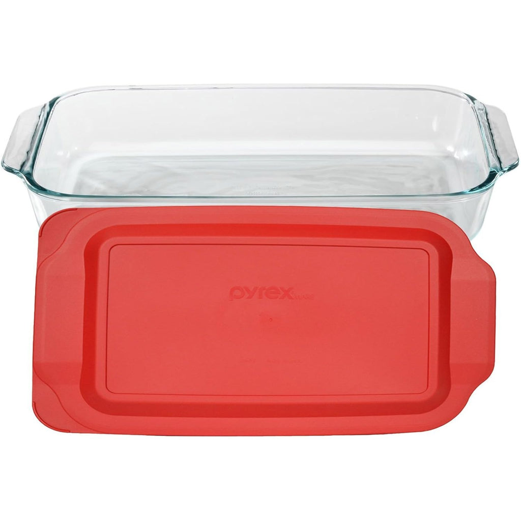 Pyrex (1) 233 3-Qt Rectangular Glass Baking Dish & (1) 233-Pc Red Food Storage Lid – Clear Glass Bakeware – Perfect For Leftovers, Food Preparation And So Much More - Made In The Usa