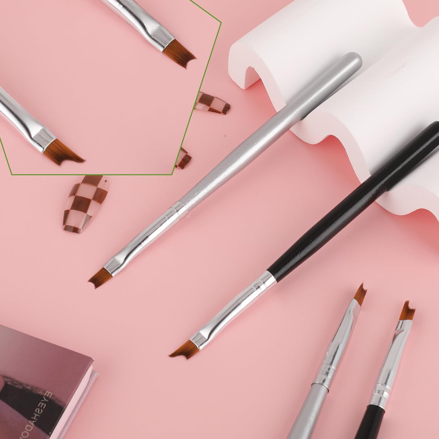 6 Pcs French Tip Nail Brushes Set Oblique Head Tip Nail Brushes 3 Oblique Head Brush 3 Moon Shape French Brush with Wood Handle for Nails Tips UV Gel Acrylic Painting Drawing Pen