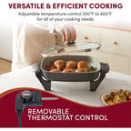 Elite Gourmet 12"x12"x2.15” Ceralast™ PFAS Free Ceramic Electric Skillet, Dishwasher Safe, Rapid Heat Up, 1200W, Dark Grey