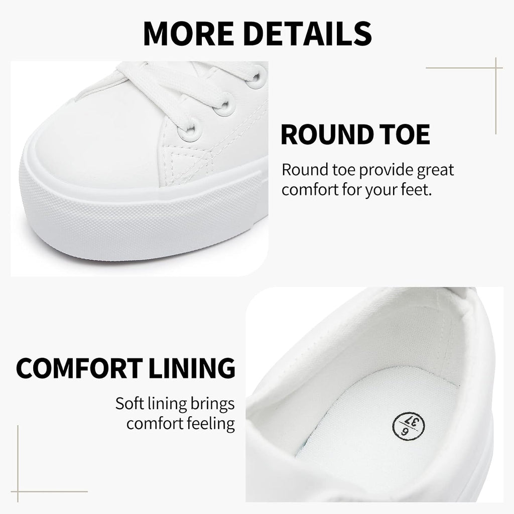 Sernial Womens White Platform Sneakers Pu Leather Platform Shoes Walking Shoes For Women