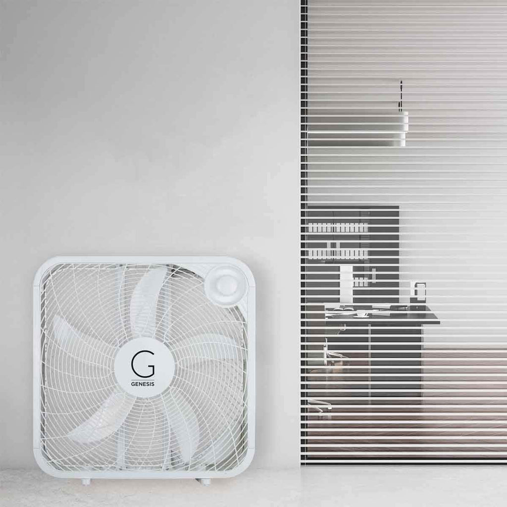Genesis 20" Box Fan, 3 Settings, Max Cooling Technology, Carry Handle, White (G20Box-Wht)