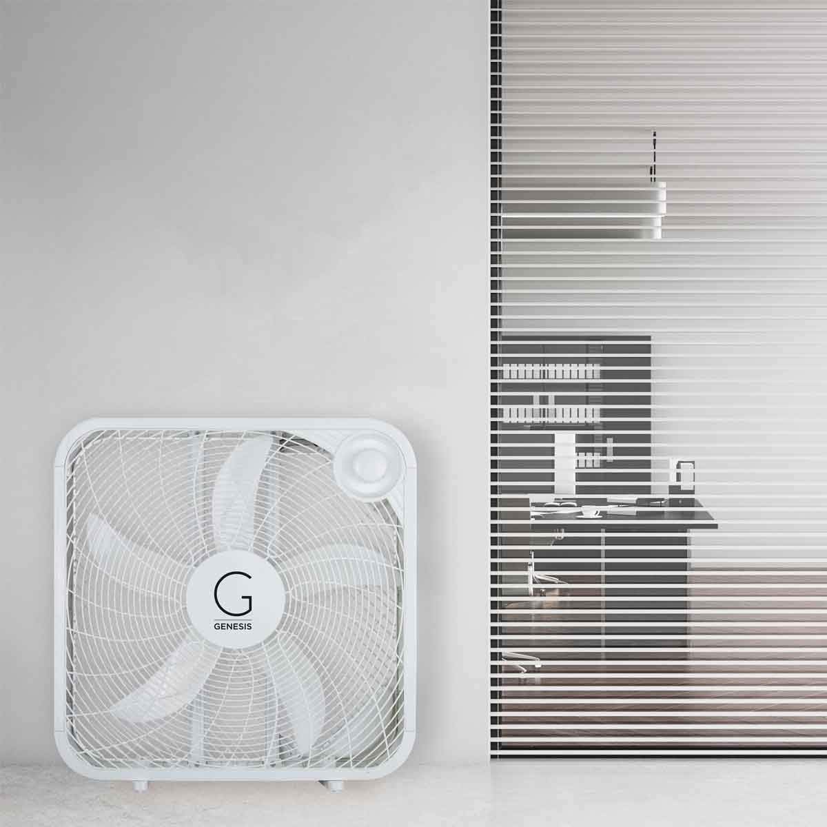 Genesis 20" Box Fan, 3 Settings, Max Cooling Technology, Carry Handle, White (G20Box-Wht)