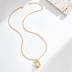 Gold Tone Irregular Oval Pendant Necklace for Women, Minimalist Chunky Snake Chain Necklace, Dainty 14K Gold Plated Statement Long Necklace