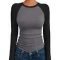 Trendy Queen Women'S Long Sleeve Shirts Slim Fit Stretchy Color Block Slightly Cropped Tops