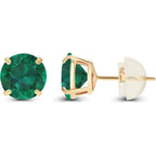 Solid 14K Yellow or White or Rose Gold 6mm Round Genuine Birthstone Gemstone Prong Set Stud Earrings For Women