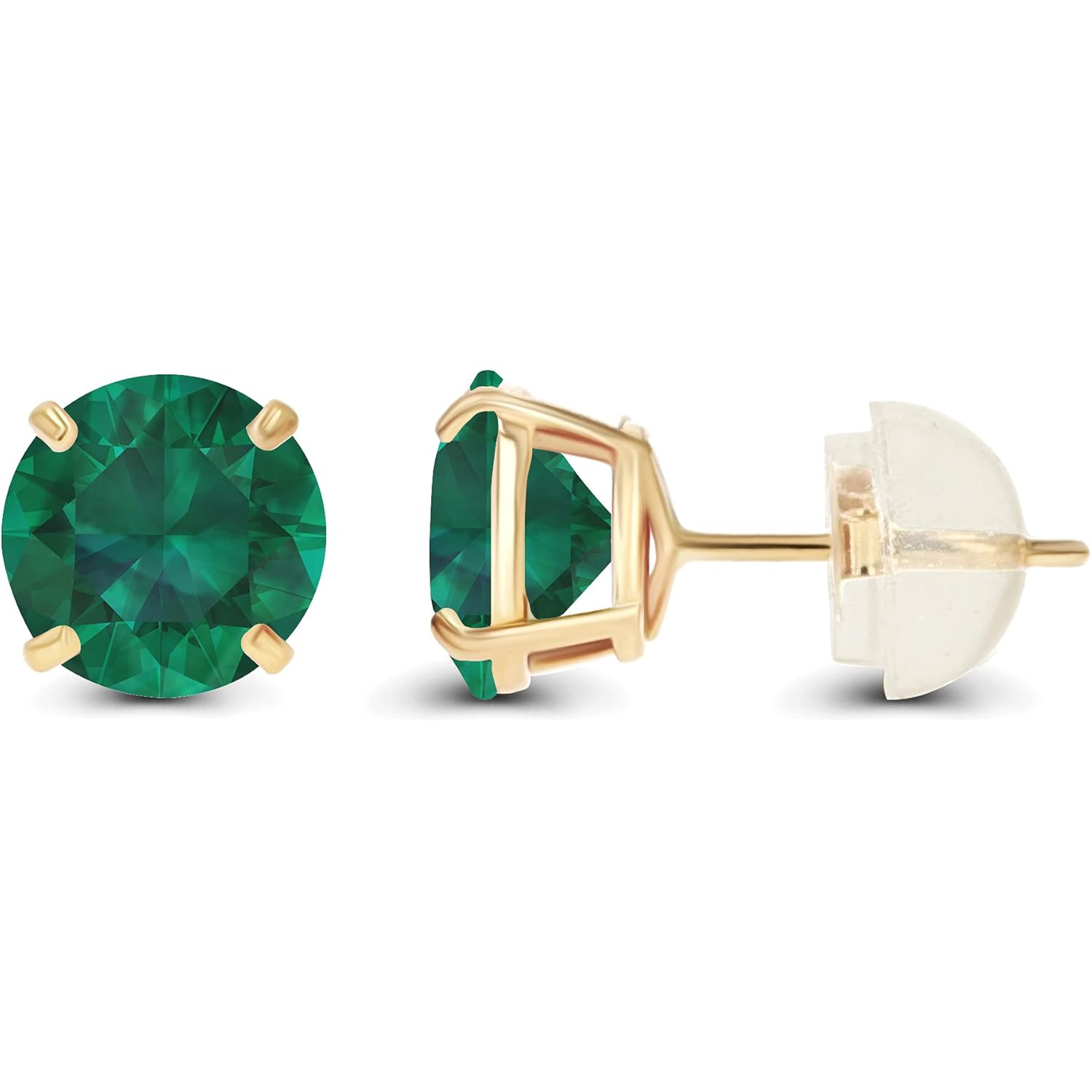 Solid 14K Yellow or White or Rose Gold 6mm Round Genuine Birthstone Gemstone Prong Set Stud Earrings For Women