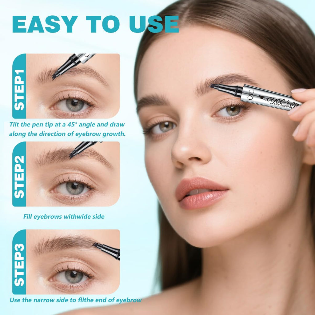 Eyebrow Pencil with 4 Tip Microblade for Natural Eyebrow Makeup Eyebrow Microblading Pen Waterproof &Smudge-Proof (4# Black)