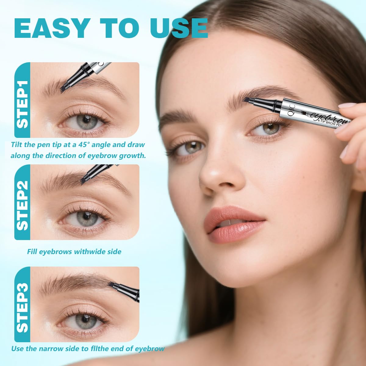 Eyebrow Pencil with 4 Tip Microblade for Natural Eyebrow Makeup Eyebrow Microblading Pen Waterproof &Smudge-Proof (4# Black)