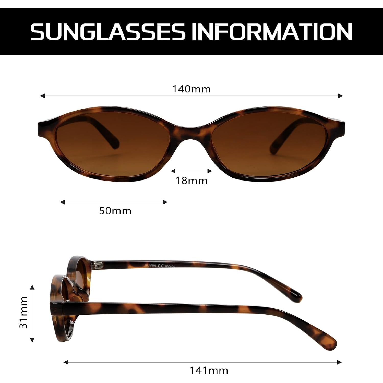GUVIVI Retro Oval Sunglasses for Women Chic Cat Eye 90s Sunnies Lightweight Narrow Shades Trendy UV protection Sun Glasses Leopard Frame - Brown Lens