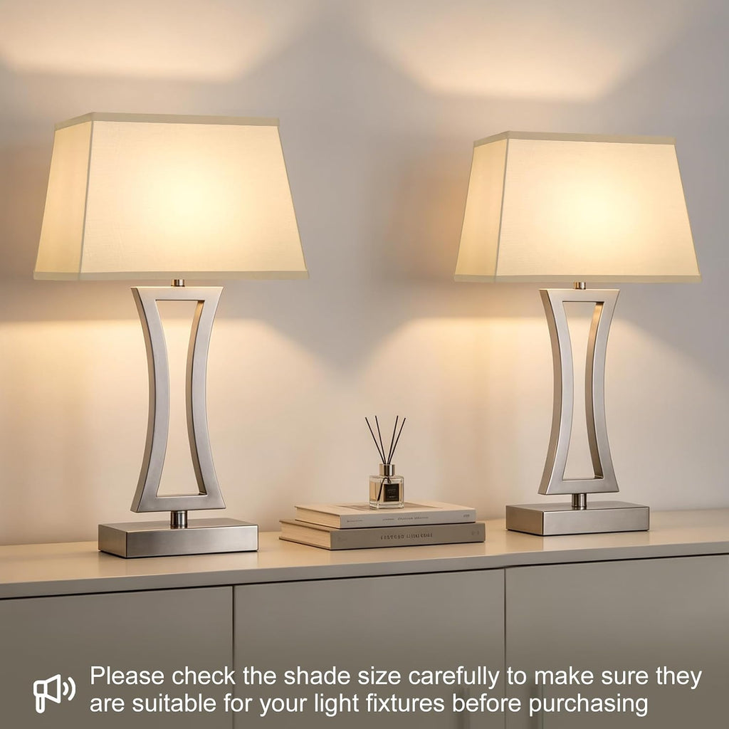 Rectangle Lamp Shades Set Of 2, Top 7"X12.5",Bottom 9"X15",Height 10",White | Square Large Lampshades For Table Lamps Floor Lamps, Spider, Harp Holders Included, Natural Linen Replacement, Easy Assembly
