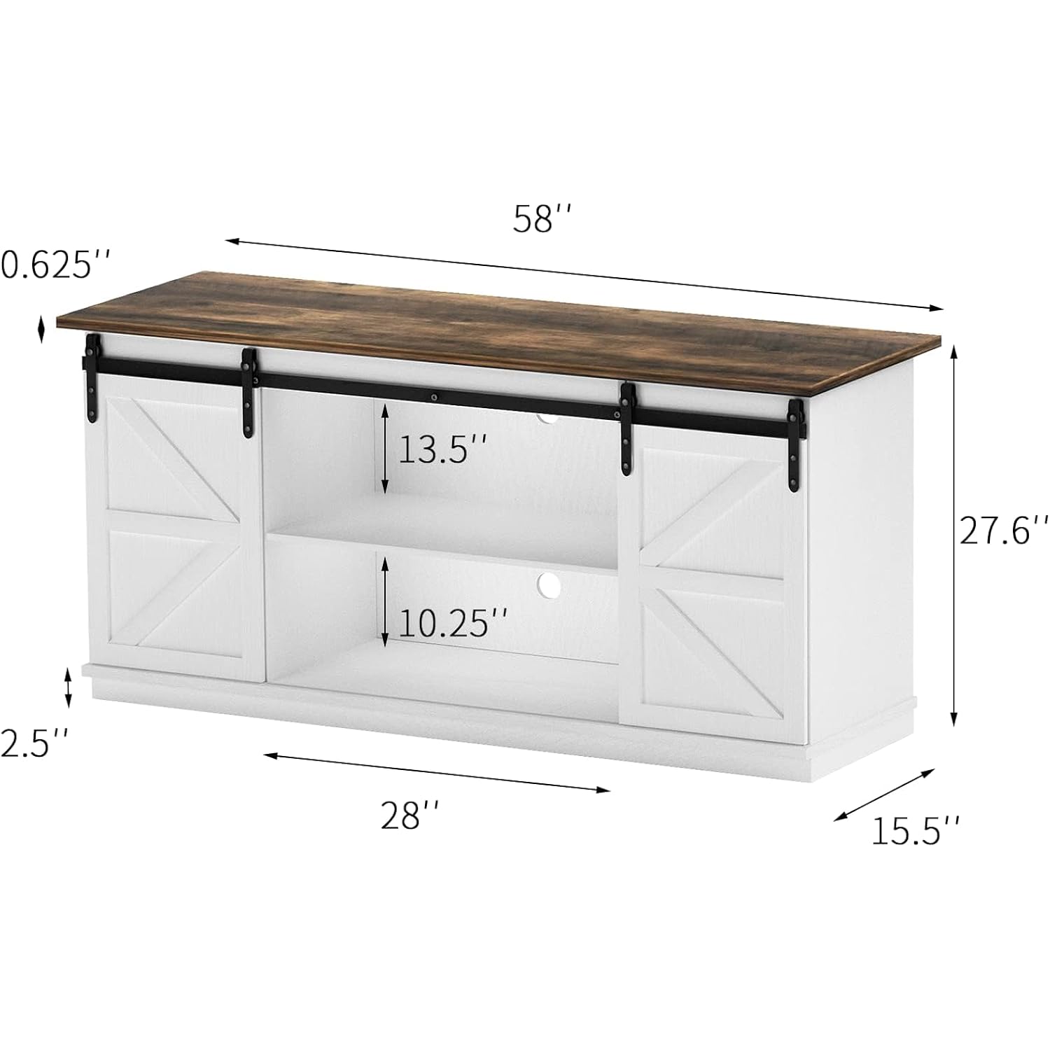Yeshomy Farmhouse Tv Stand For Televisions Up To 65 Inches, Sliding Barn Doors And Storage Cabinets, Console Table And Media Furniture For Living Room, 58 Inch, White