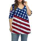 Plus Size American Flag Shirt Women 4th of July Tee Patriotic USA 250th Birthday Tunic Ruffle Sleeve Tops