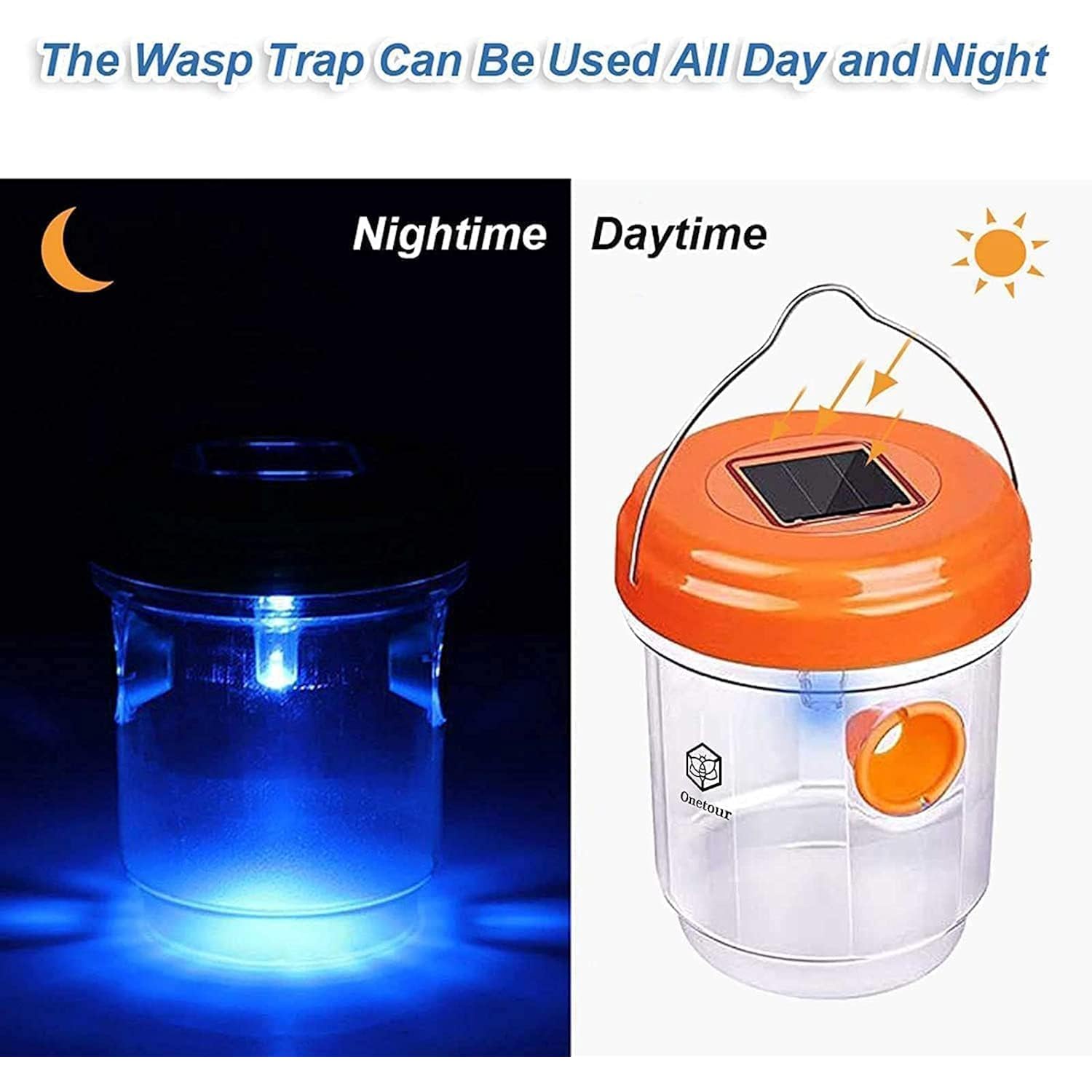 Wasp Trap Outdoor Hanging, Solar Powered Bee Trap Hornets Yellow Jacket Traps Reusable, Bee Wasp Catcher For Garden Patio Yard Orchard, 4 Packs