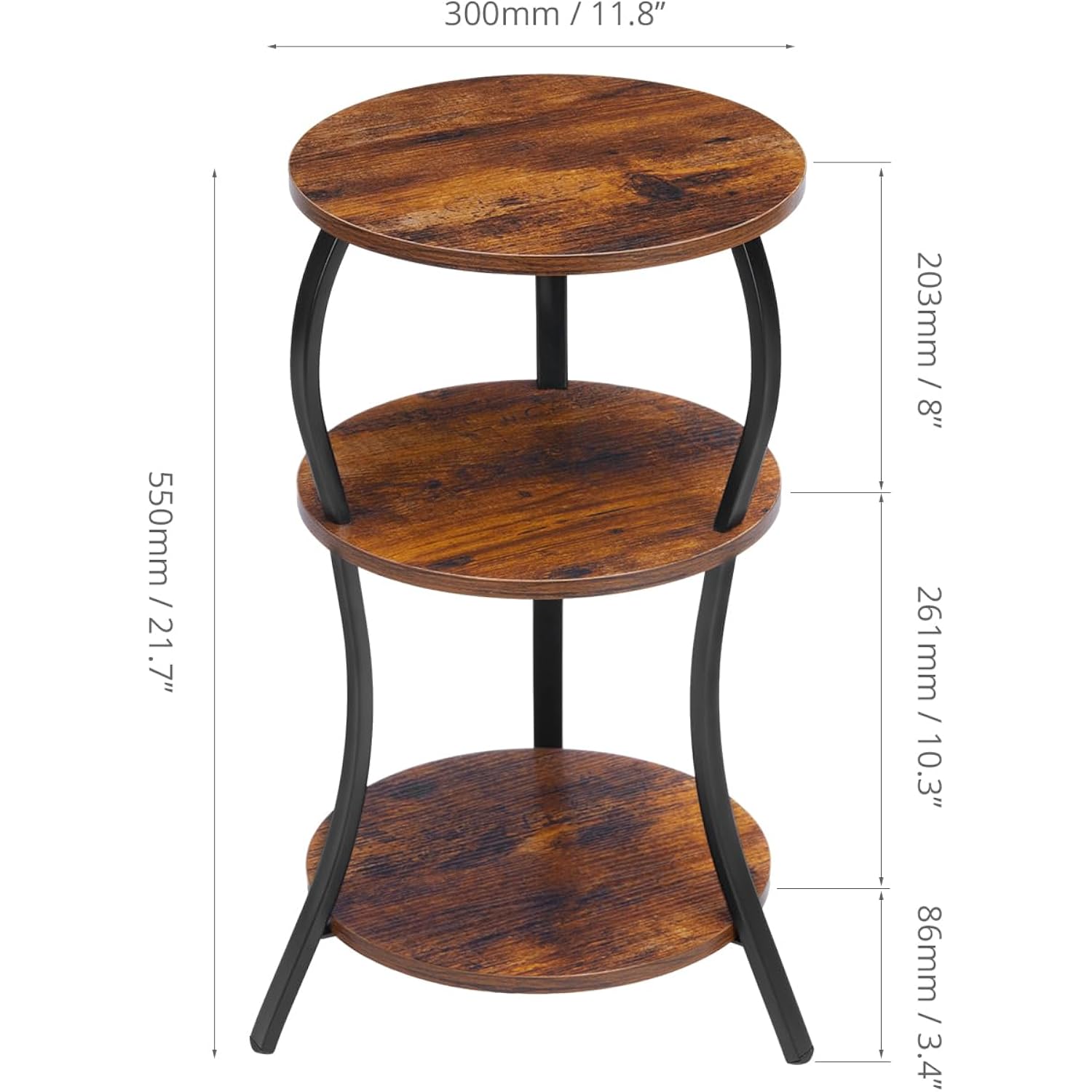 Vintage Small Round Side Table, 3-Tier Slim Waist Circular End Table With Storage Shelf, Compact Tea Sofa Table, Round Corner Coffee Table Nightstand For Living Room Bedroom Small Spaces,Rustic Brown