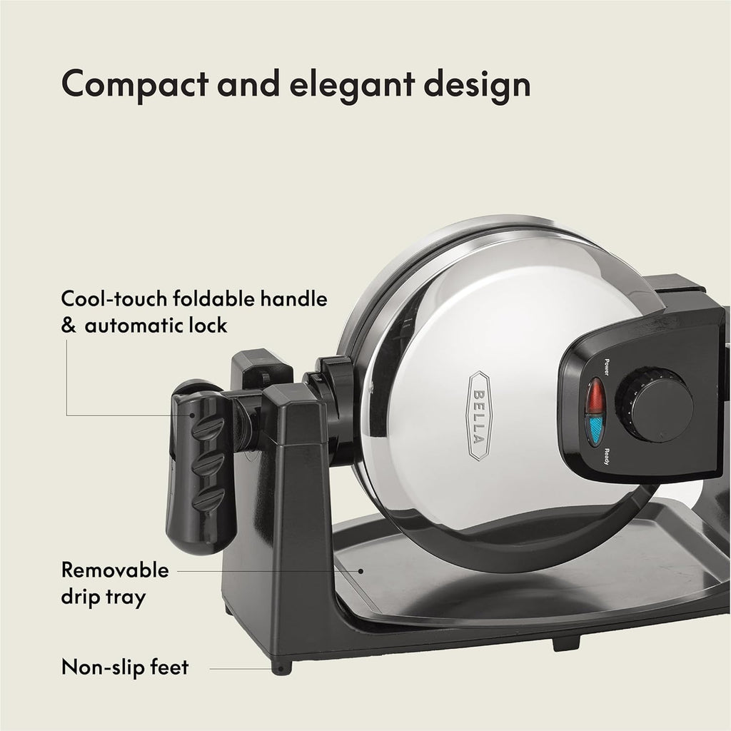 Bella Classic Rotating Belgian Waffle Maker With Nonstick Plates, Removable Drip Tray, Adjustable Browning Control And Cool Touch Handles, Stainless Steel