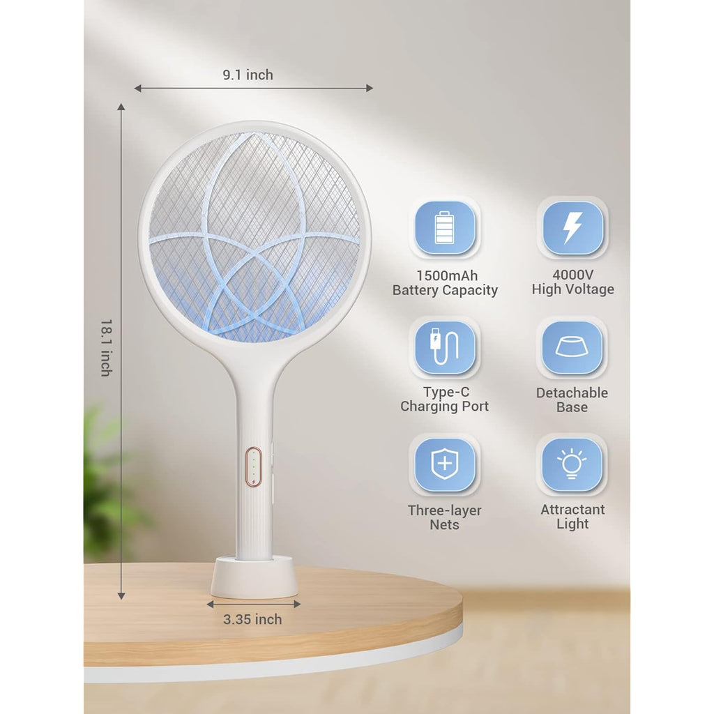 Yissvic Electric Fly Swatter 4000V Bug Zapper Racket Dual Mode (2, White) | Auto Manual Mode, Purple Attractant Light, Rechargeable, Indoor & Outdoor Home Camping Yard Use