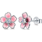 Pink Flower Earrings for Women, 925 Sterling Silver Stud Earrings, Cute Plumeria Earrings For Women, Cherry Blossom Hypoallergenic Stud