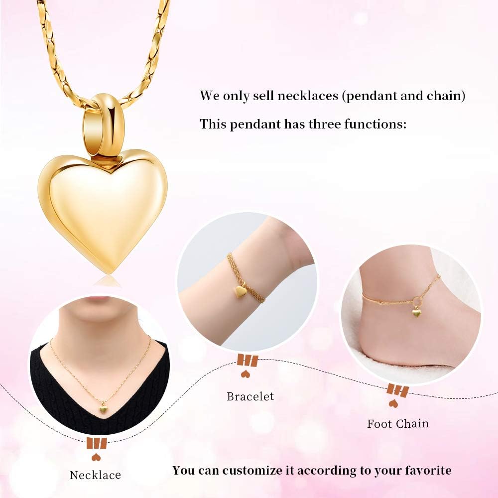 Imrsanl Small Heart Urn Necklace for Ashes Cremation Jewelry for Women Stainless Steel Pendant Memorial Ash Holder Loved Ones Keepsake