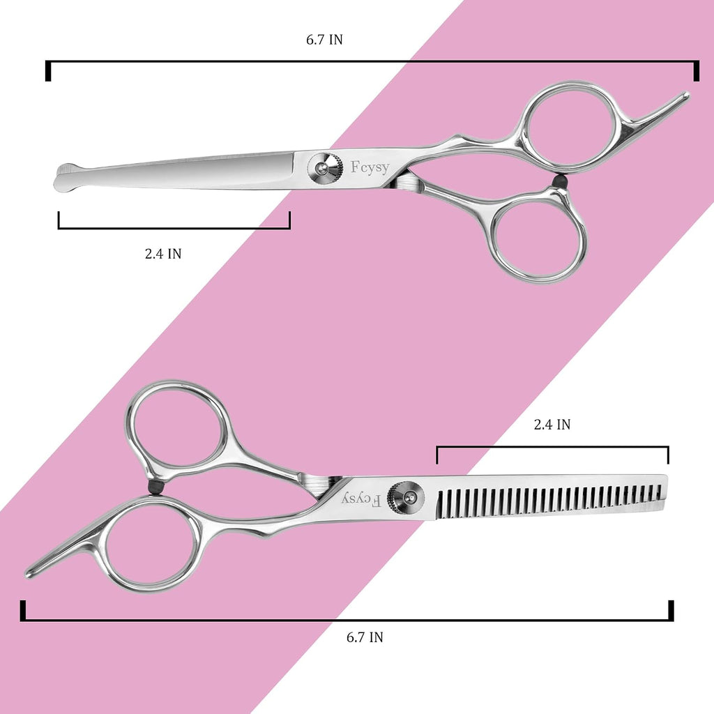 Hair Cutting Scissors Kit For Kids, Fcysy 6 In Children Safety Round Tip Haircut Trimming Scissors Thinning Shears Set, Barber Supplies For Toddlers, Boys & Girls Home Use Grooming Kit
