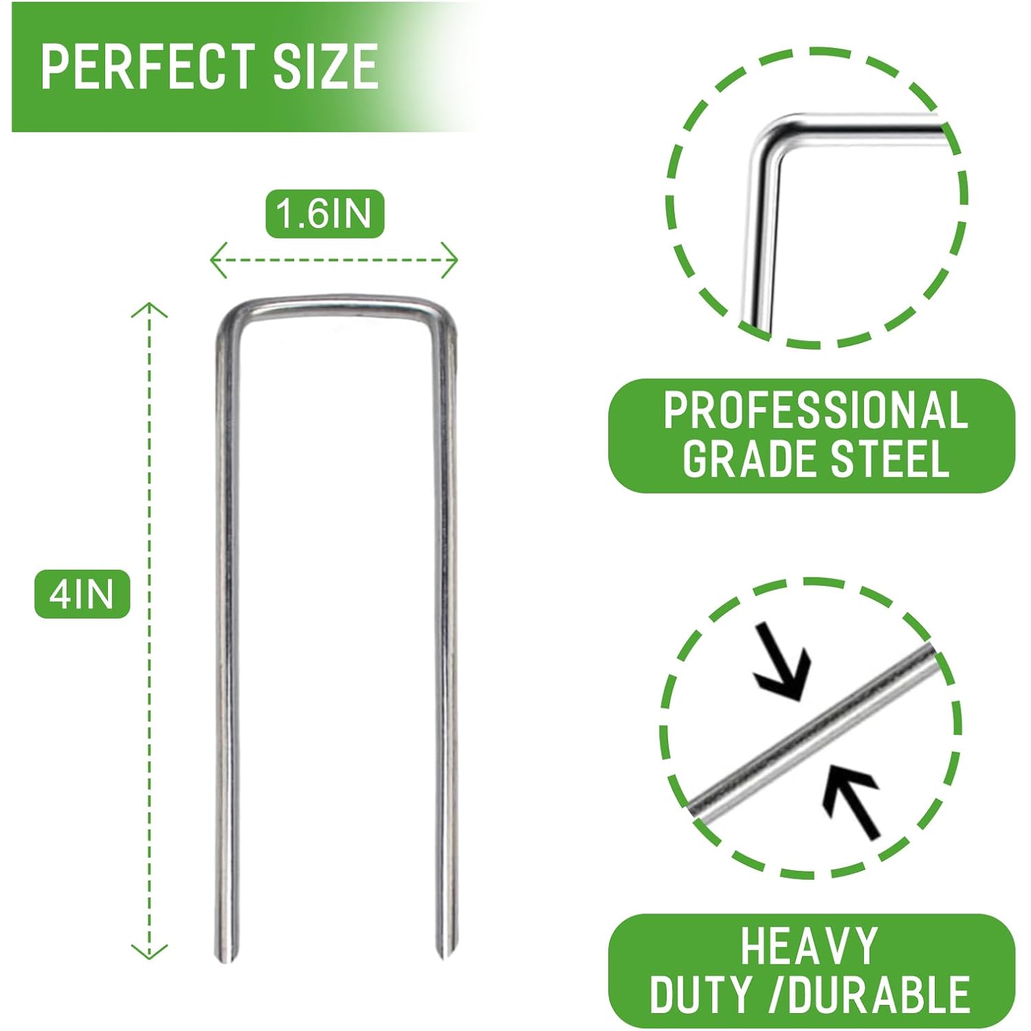 Landscape Staples Galvanized Garden Stakes,4 Inch 50 Pack 12 Gauge Heavy Duty Garden Pins For Fences, Lawns, Weed Barriers And Landscape Fabrics, Irrigation Hose,Yard Lawn, Landscape Fabric.