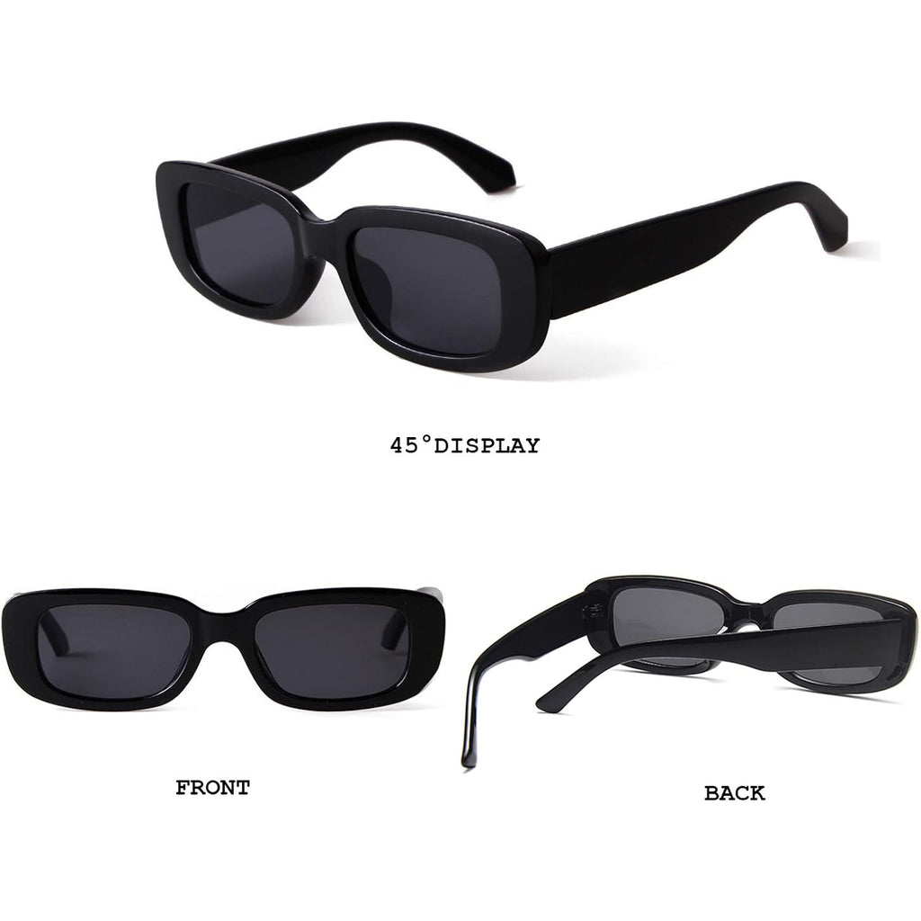 BUTABY Rectangle Sunglasses for Women Retro Driving Glasses 90’s Vintage Fashion Narrow Square Frame UV400 Protection Black Frame Grey Lens+leopard Brown Lens