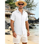 Men'S Linen Shirts Casual Lightweight Button Down Shirt Beach Vacation Summer Tops Short Sleeve Stylish Shirt