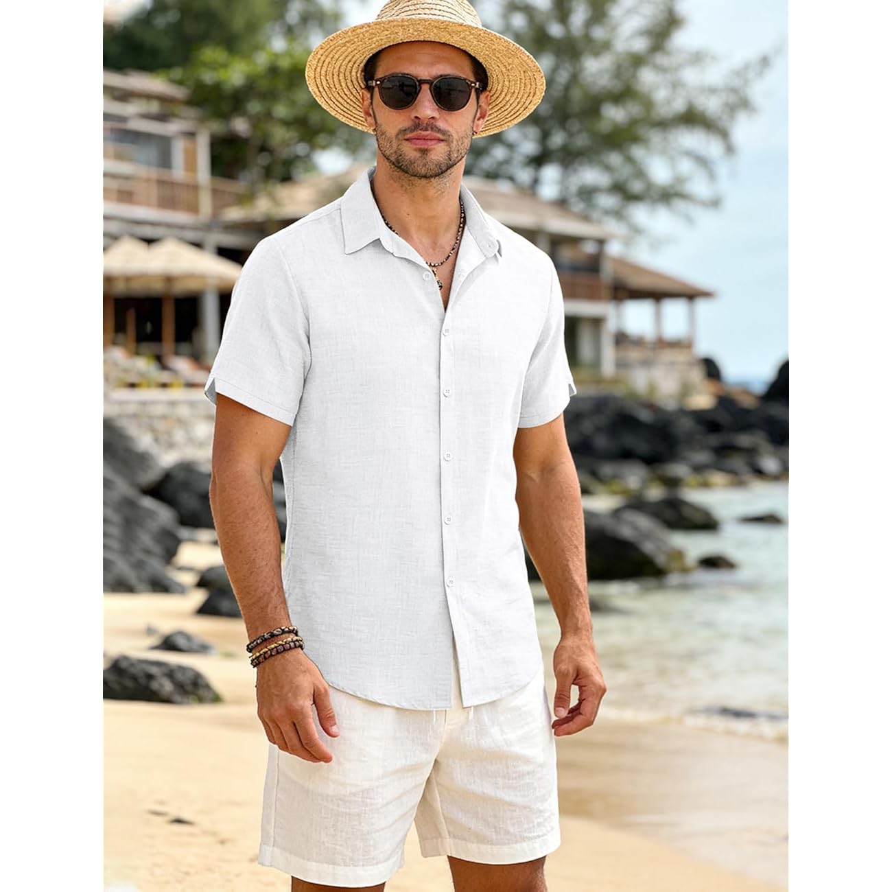 Men'S Linen Shirts Casual Lightweight Button Down Shirt Beach Vacation Summer Tops Short Sleeve Stylish Shirt