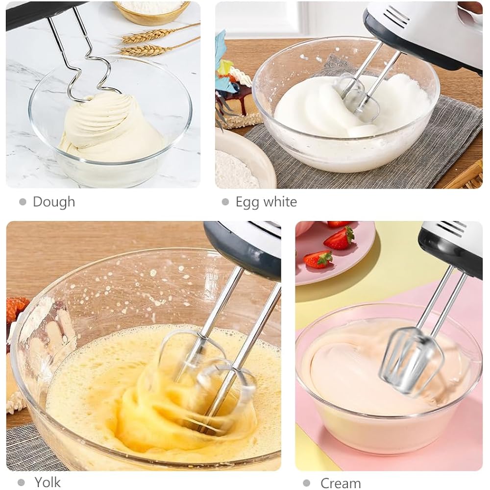 Electric Hand Mixer - 7 Adjustable Speed 180W Handheld Mixer Electric Whisk With 5 Stainless Steel Accessories, Turbo Boost/Self-Control Speed + Eject Button Food Beater For Cakes Eggs, Off-White