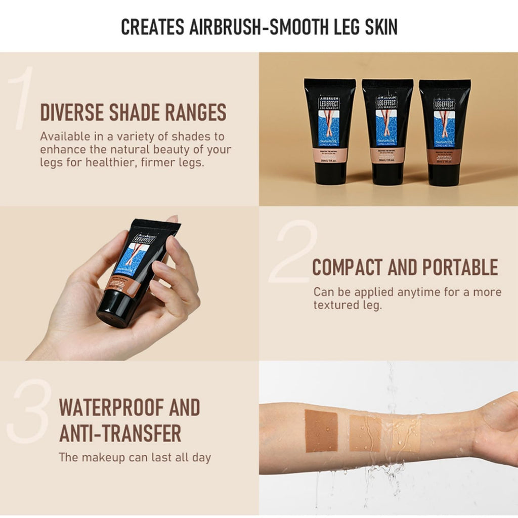 3 Colors Body Bronzers Waterproof No Transfer Flawless Looking Leg Makeup Light Leg And Body Scar Cover Up Makeup/Tattoo Cover Up (30Ml,02 Medium Golw）