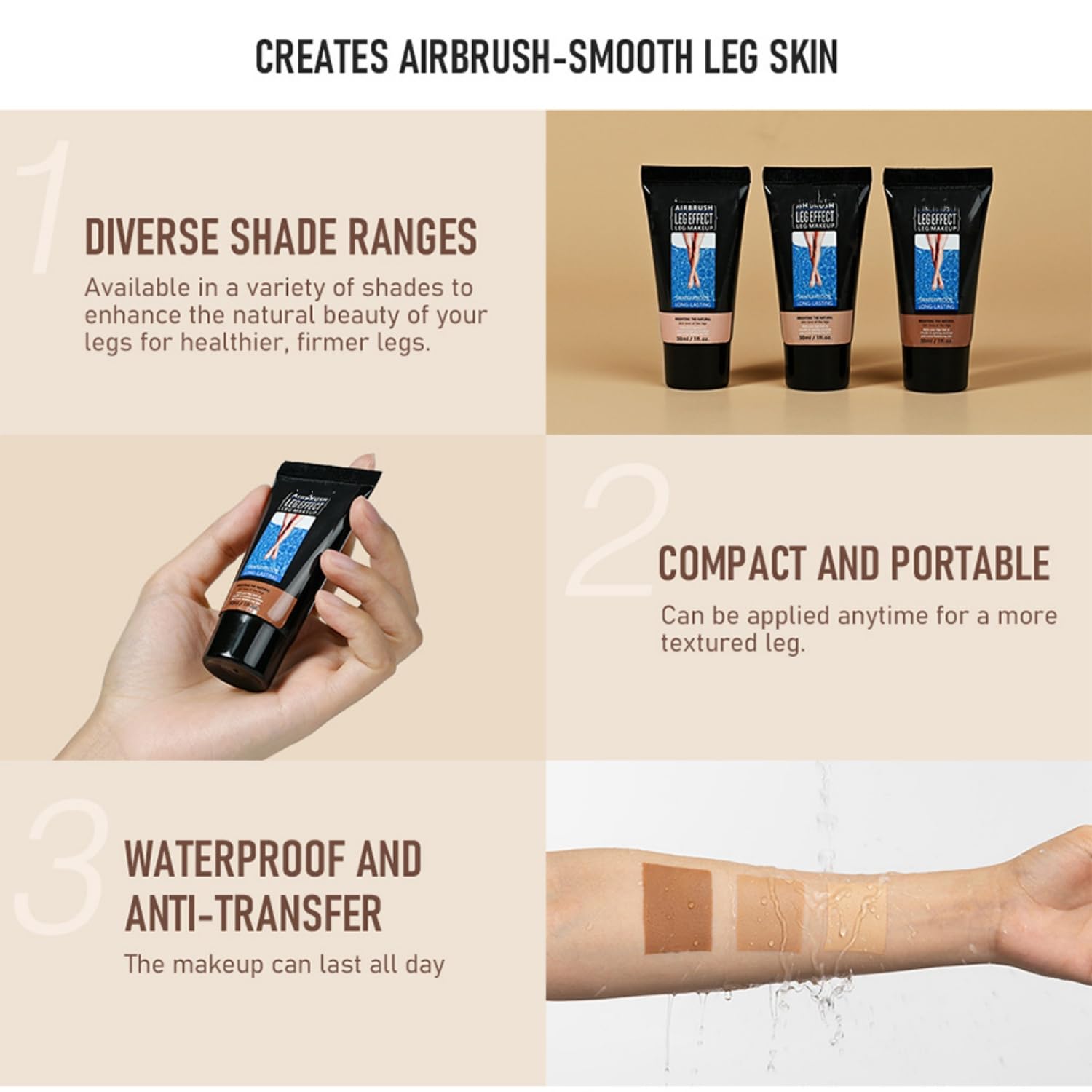 3 Colors Body Bronzers Waterproof No Transfer Flawless Looking Leg Makeup Light Leg And Body Scar Cover Up Makeup/Tattoo Cover Up (30Ml,02 Medium Golw）