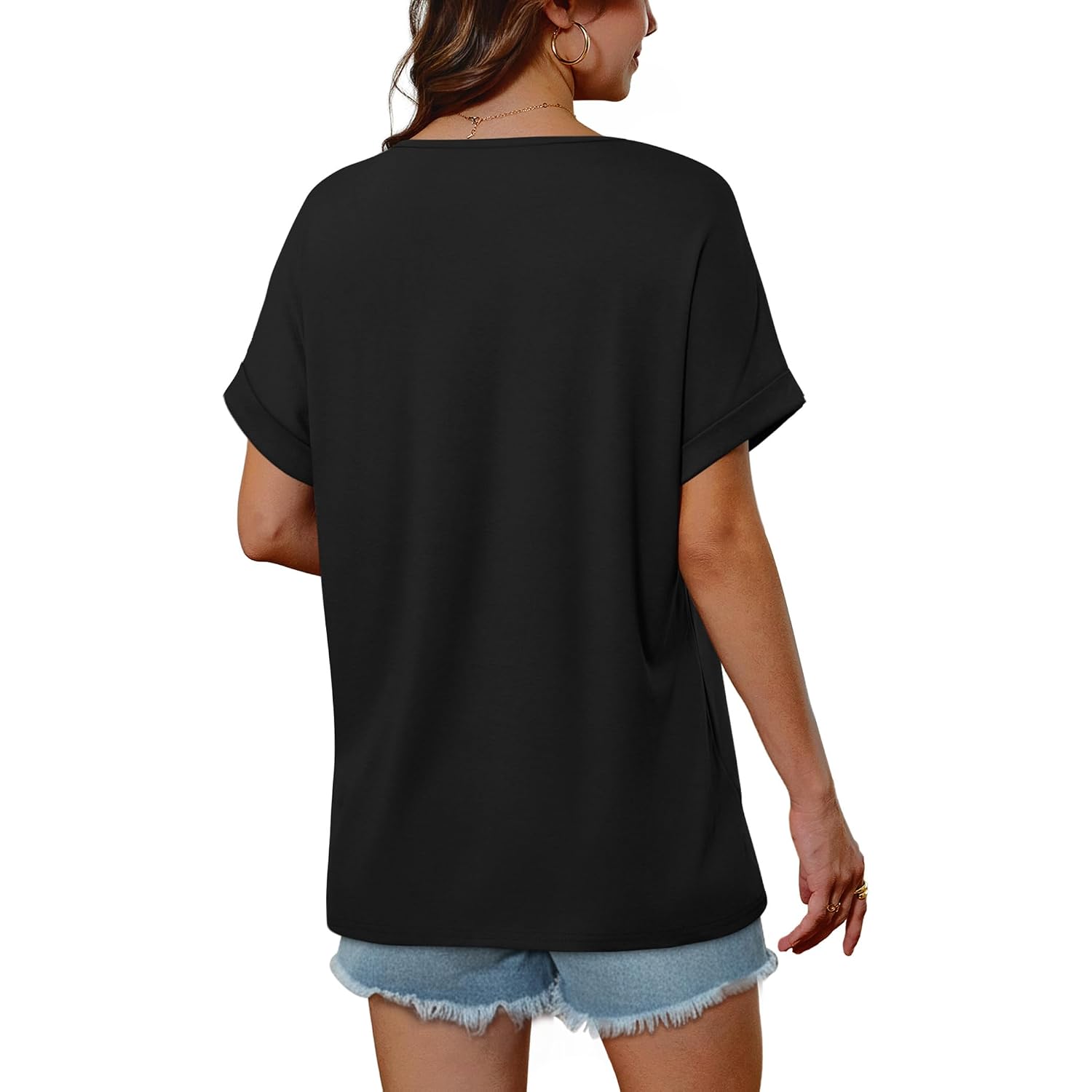 Wiholl Womens Oversized V Neck Tshirts Plus Size Summer Tops 2026 Short Rolled Sleeve Shirts Dressy Casual Blouses S-4Xl
