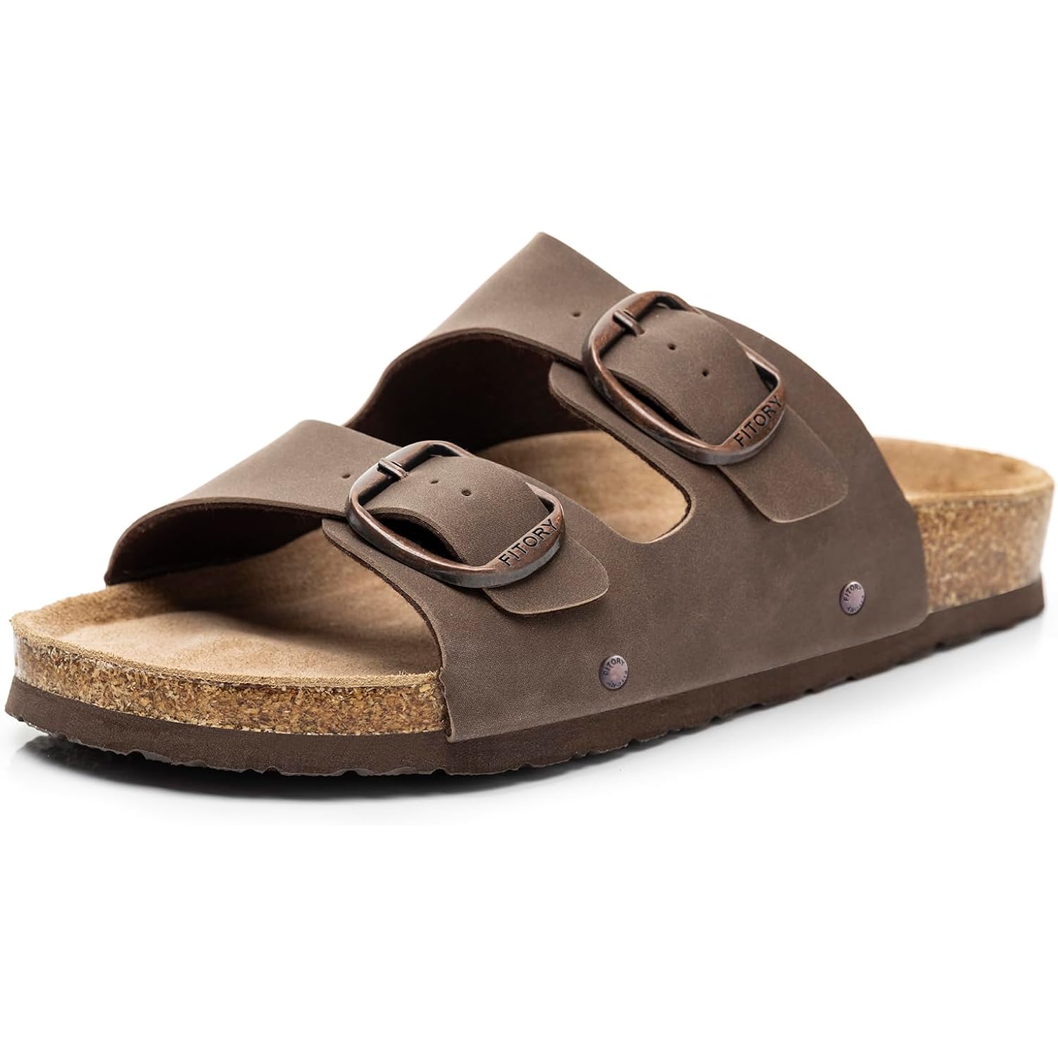 Fitory Womens Flat Sandals With Cork Footbed, Open Toe Arch Support Slides Adjustable Slip On Slippers For Summer 2026 Size 6-11