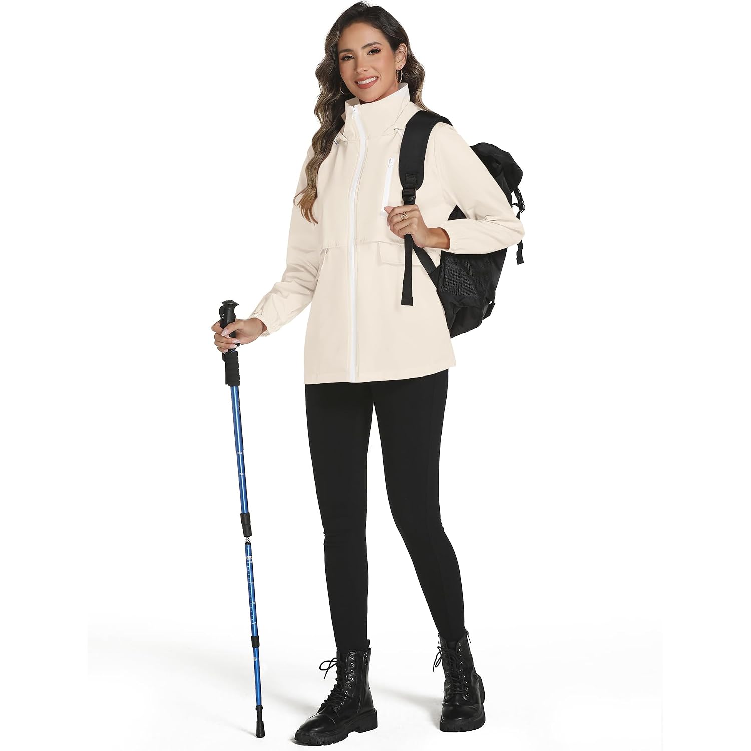 Rain Jacket Women With Hooded Lightweight Waterproof Raincoats Packable Zipper Pockets Windbreakers